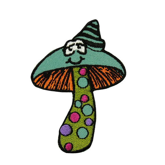 Green Mushroom With Hat Patch Hippie Psychedelic Embroidered Iron On Applique
