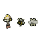 Set of 3 Hippie Nature Patches Mushroom Bee Flower Embroidered Iron On Applique