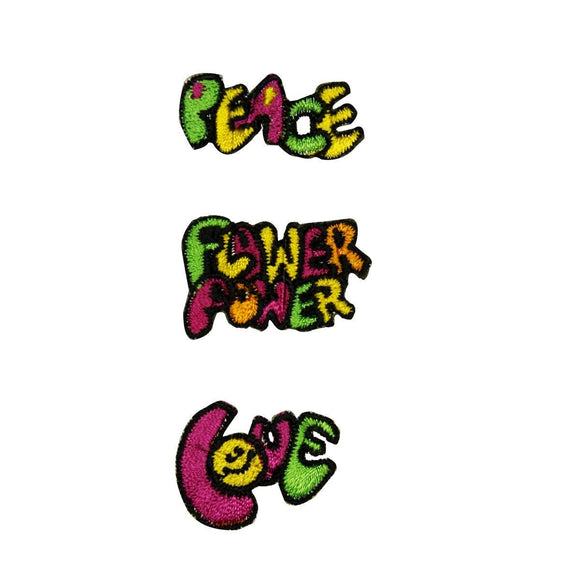 Set of 3 Hippie Patches Peace Love Flower Power Embroidered Iron On Applique