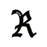 R Gothic Letter Patch With jewels Initials Badge Embroidered Sew On Applique