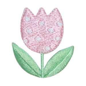 ID 8662 Pink Spotted Tulip Patch Garden Flower Grow Embroidered Iron On Applique