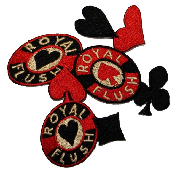 ID 0075 Royal Flush Patch Poker Chips Casino Card Gambling DIY Iron On Applique