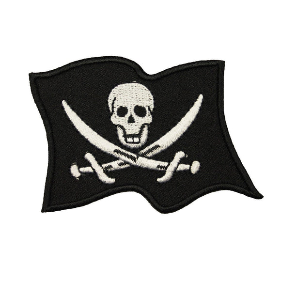 Pirate Flag Patch Waving Skull Crossbones Symbol Embroidered Iron On Applique