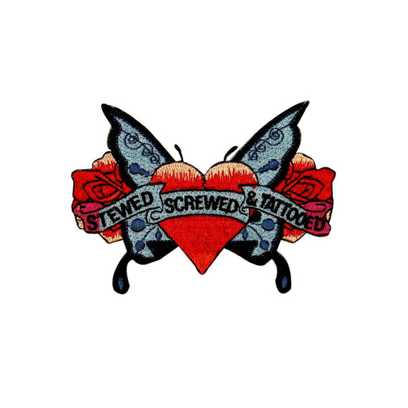 Stewed Screwed Tattooed Butterfly Patch Biker Love Embroidered Iron On Applique