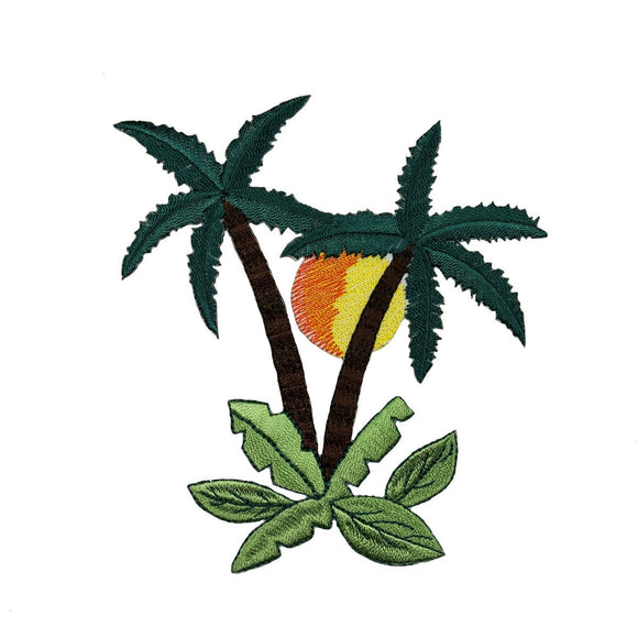 ID 5017 Tropical Palm Tree Scene with Sun Embroidered Iron On Applique Patch