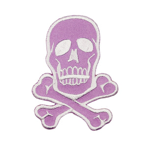 Skull Crossbones Patch 2 3/4" White Lt Purple Biker Embroidered Iron On Applique