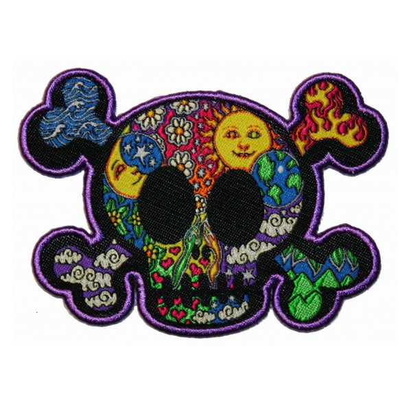 Dan Morris Elemental Skull Crossbones Patch Hippie Embroidered Iron On Applique