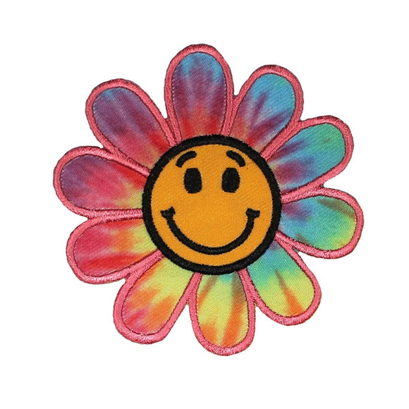 Smiley Face Tie Dye Flower Patch Hippie Smile Happy Embroidered Iron On Applique