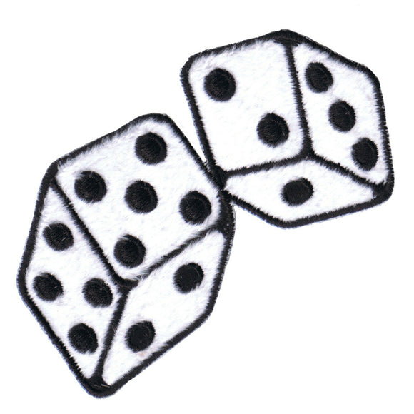 White Fuzzy Dice Patch Roll Plush Gamble Symbol Embroidered Iron On Applique