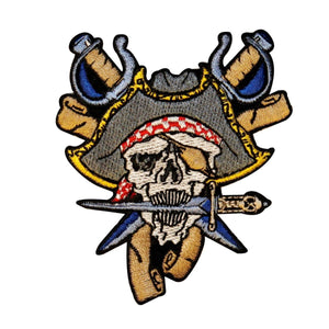 Pirate Skull Face With Dagger Patch Captain Bones Embroidered Iron On Applique