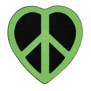 Green Peace Sign Heart Patch Hippie Love Symbol Badge Woven Sew On Applique