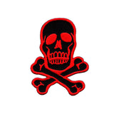 Skull Crossbones Patch 2 3/4" Red On Black Biker Embroidered Iron On Applique