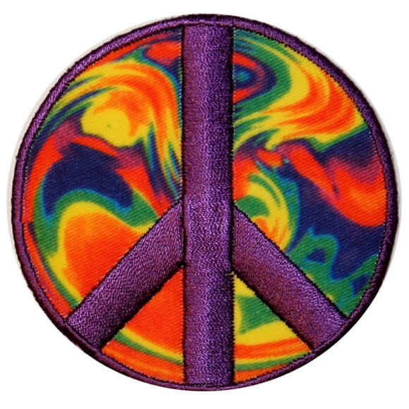 Psychedelic Hippie Peace Sign Patch Tie Dye Badge Embroidered Iron On Applique