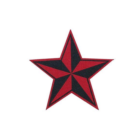 Red Black Nautical Star Patch Naval Symbol Compass Tattoo Woven Sew On Applique