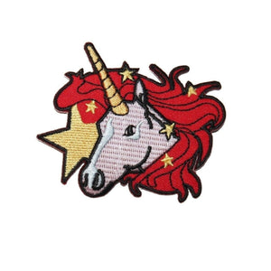 Red Mane Unicorn Star Patch Fantasy Pony Horse Embroidered Girls IronOn Applique
