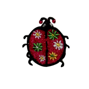 Pink Ladybug Flower Patch Garden Insect Embroidered Iron On Applique