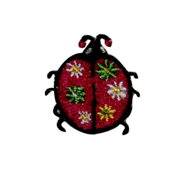 Pink Ladybug Flower Patch Garden Insect Embroidered Iron On Applique