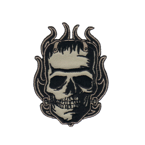 Kruse Franken Skull Flames Patch Artist Biker Skull Embroidered Iron On Applique