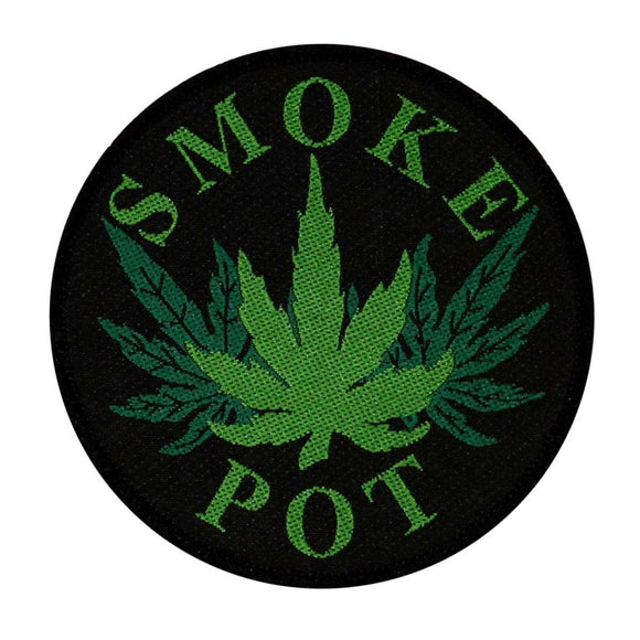 Smoke Pot Patch Leaf Marijuana Hemp Hippie Badge Woven Sew On Applique