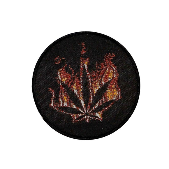 Pot Leaf In Flames Patch Marijuana Cannabis Hemp Woven Sew On Applique