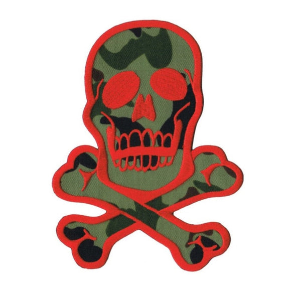 Skull Crossbones Patch Biker Red On Camouflage 6