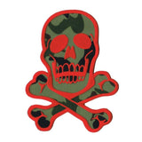 Skull Crossbones Patch Biker Red On Camouflage 6" Embroidered Iron On Applique