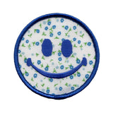 3 Inch Smiley Blue Flowers Iron-On Patch Embroidered Happy Face Sewing Applique