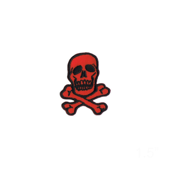 1 1/2 INCH Skull Crossbones Black On Red Patch Bone Embroidered Iron On Applique