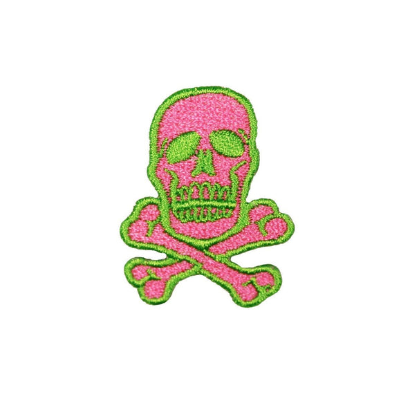 1 1/2 INCH Skull Crossbones Green On Neon Pink Patch Poison Iron On Applique