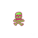 1 1/2 INCH Skull Crossbones Pink On Bright Green Patch Danger Iron On Applique