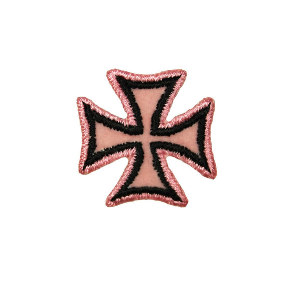 1 INCH Black On Pink Maltese Cross Patch Velvet Embroidered Iron On Applique