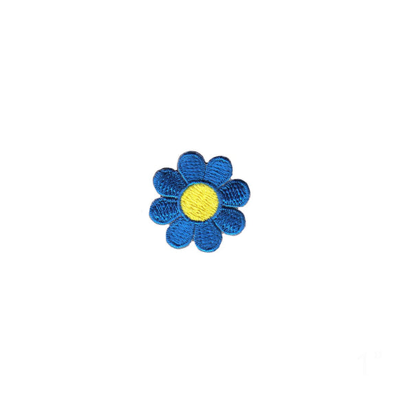1 INCH Daisy Blue Petals Yellow Center Patch Flower Embroidered Iron On Applique