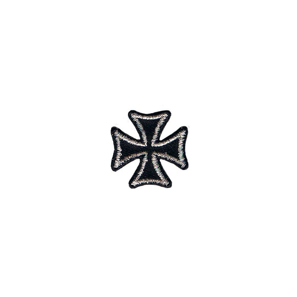 1 Inch Silver On Black Maltese Cross Patch Biker Symbol Embroidered Iron On