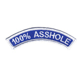 100% Asshole Name Tag Arch Patch Novelty Badge Sign Embroidered Iron On Applique