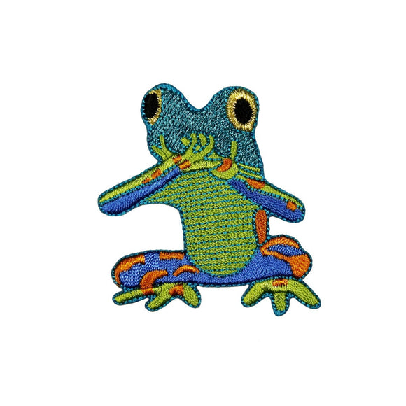 ID 0003 Colorful Frog Shiny Blue Speak No Evil Patch Embroidered IronOn Applique