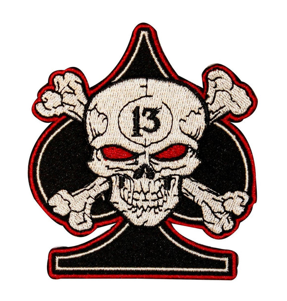 Skull Crossbones On Spade Patch Biker Badge Symbol Embroidered Iron On Applique