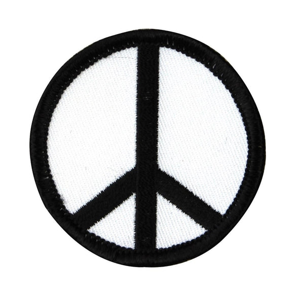 2 Inch Peace Sign Black on White Patch Hippie Decoration Iron On Applique