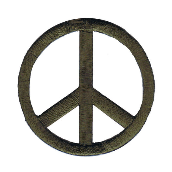 2 1/4 Inch Army Green Peace Sign Patch Die Cut Embroidered Iron On Applique