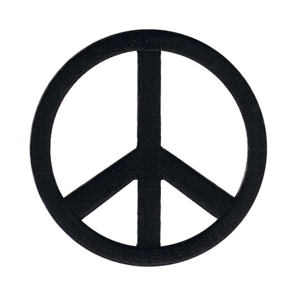 2 1/4 Inch Black Peace Sign Patch Die Cut Embroidered Iron On Applique