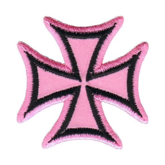 3 Inch Black On Pink Maltese Cross Patch Symbol Embroidered Iron On Applique