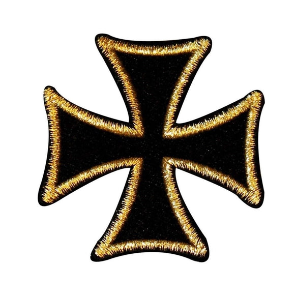 3 Inch Gold On Black Maltese Cross Patch Symbol Embroidered Iron On Applique