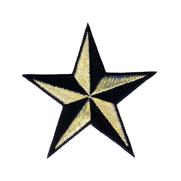 3 INCH Gold Black Nautical Star Patch Tattoo Art Embroidered Iron On Applique