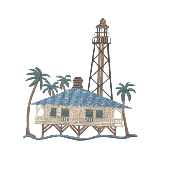 ID 5015 Beach Lighthouse Patch Ocean Shore Sea Light Embroidered Iron On Applique