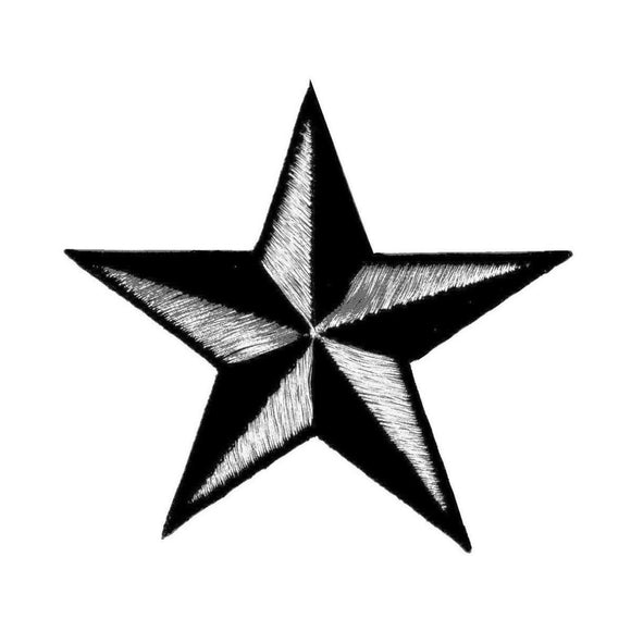 3 INCH Silver Black Nautical Star Patch Symbol Embroidered Iron On Applique