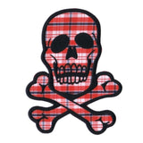 Skull Crossbones Patch Biker Black Red Flannel 6" Embroidered Iron On Applique