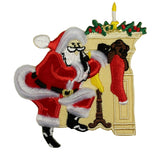 ID 8032 Santa Stuffing Stockings Christmas Fireplace Iron On Applique Patch
