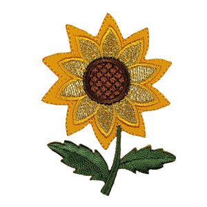 ID 6054 Shiny Sunflower Bloom Patch Flower Garden Embroidered Iron On Applique