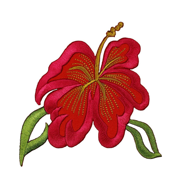 ID 6327 Pink Hibiscus Flower Patch Exotic Hawaii Embroidered Iron On Applique