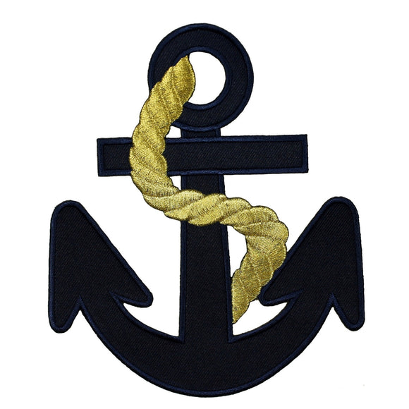 ID 5074 Navy Blue Anchor Large Patch Nautical Ship Embroidered Iron On Applique