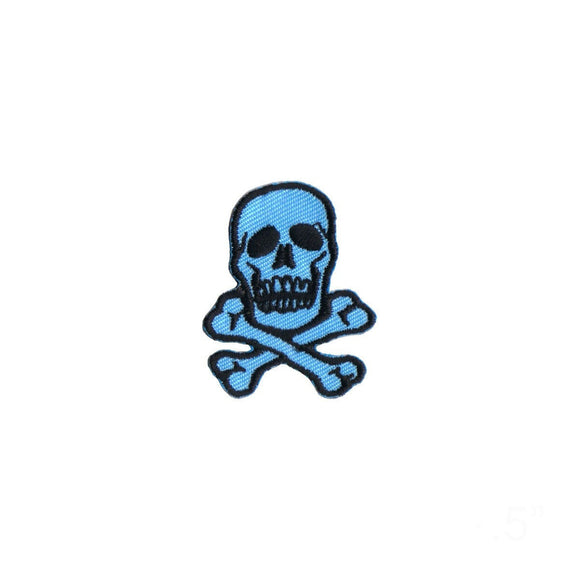 1 1/2 INCH Skull Crossbones Black On Blue Patch Embroidered Iron On Applique